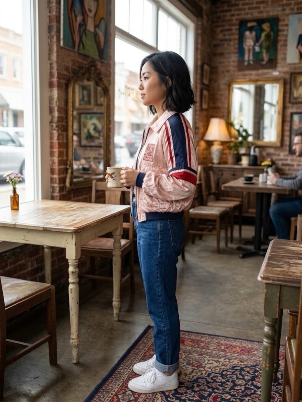 Women's Pink Satin Stripe-Trim “Flying Tigers” Bomber Jacket - Picture 2 of 13